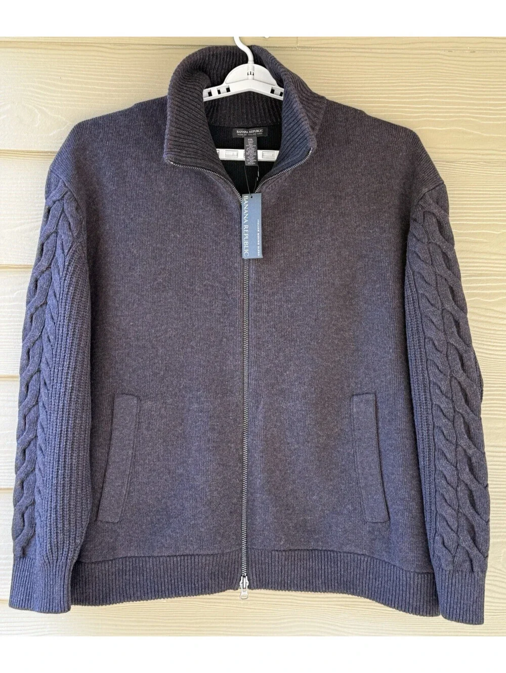 Banana Republic Men's XXL Brown Italian Wool Blend Full Zip Sweater Knit Jacket